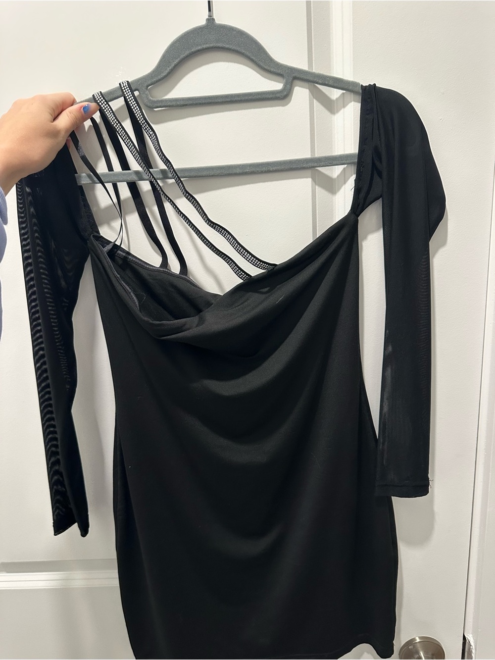 Superdown Black Mesh sleeve off shoulder Neckline Strappy Women's Mini Dress